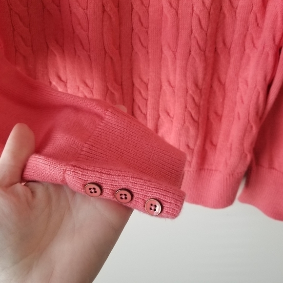 Talbots Button Cuff Cable Knit Sweater Lambswool Blend, Coral Pink Size L - Picture 2 of 11